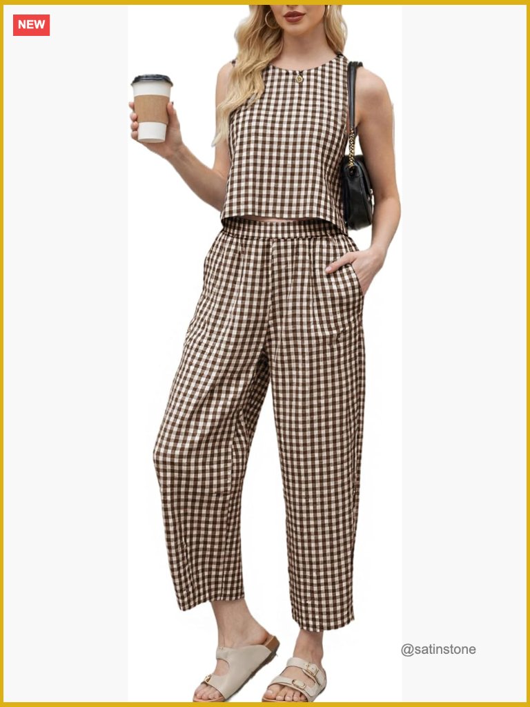 Cotton Linen Two Piece Lounge Set With Crop Top & Wide Leg Pants